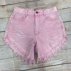 Urban Outfitters Tie Dye High Waist Distressed Fringes Pink Denim BDG Shorts 27